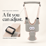 Gray walking harness strap adjustment detail